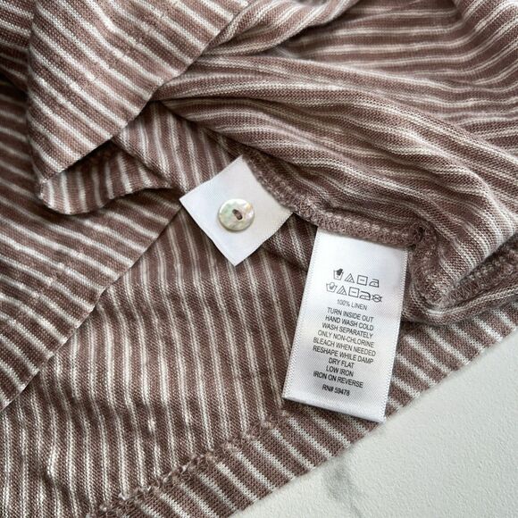 TAHARI Tan White Sleeveless Striped 100% Linen Back Button Top Tunic Size Small - Picture 8 of 12